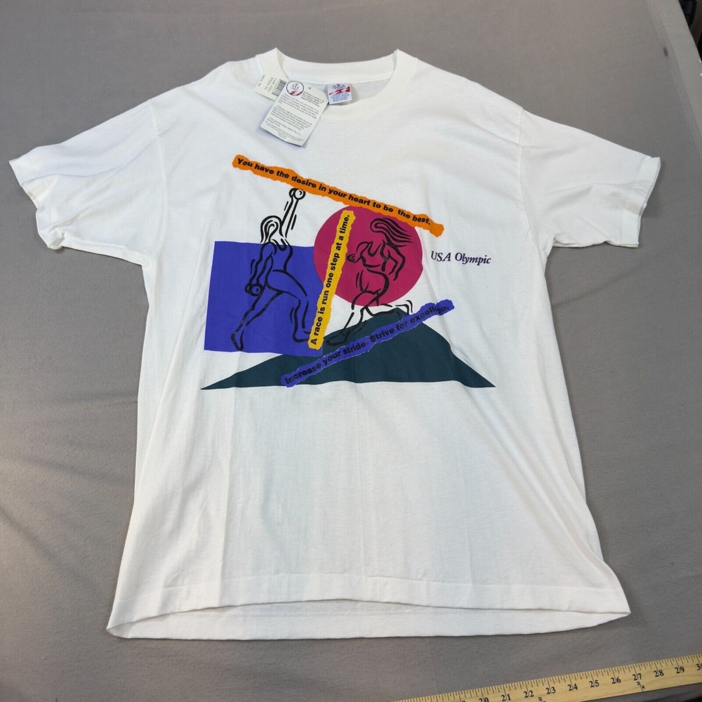 Olympics Shirt XL White‎ 90s Runner Gymnast New Old Stock T Shirt.